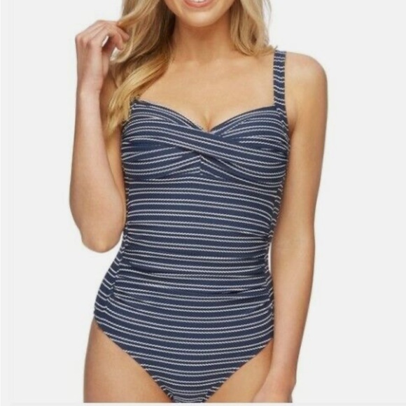 Nip Tuck Womens Bond-eye Nautical Rope Navy Striped One-piece Swimsuit - Picture 1 of 8